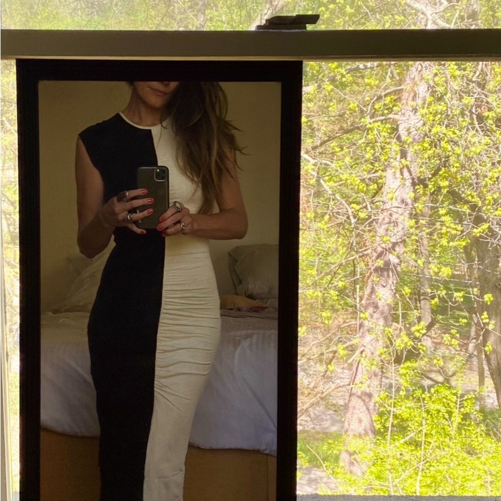 ‘Paloma Wool’ Chic Black and Cream color block Sleeveless Dress